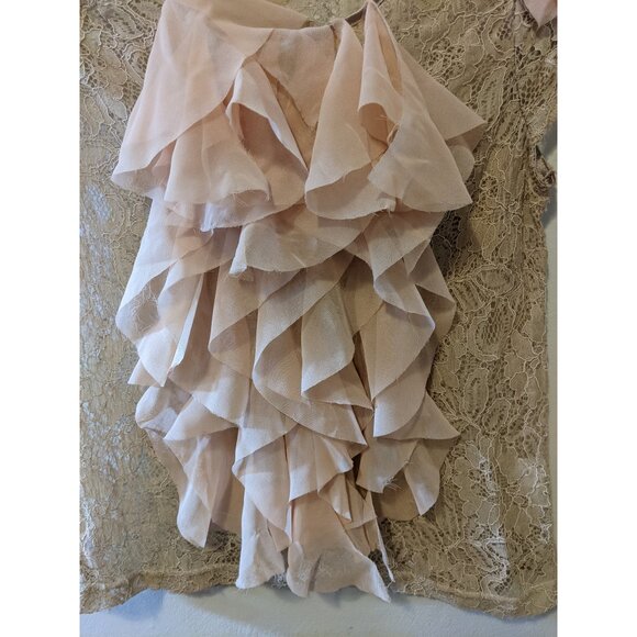 Vintage Y2K Lace Ruffle Sheer Top Coquette Fairycore Blouse Beige Sheer Sz XS - Picture 3 of 9